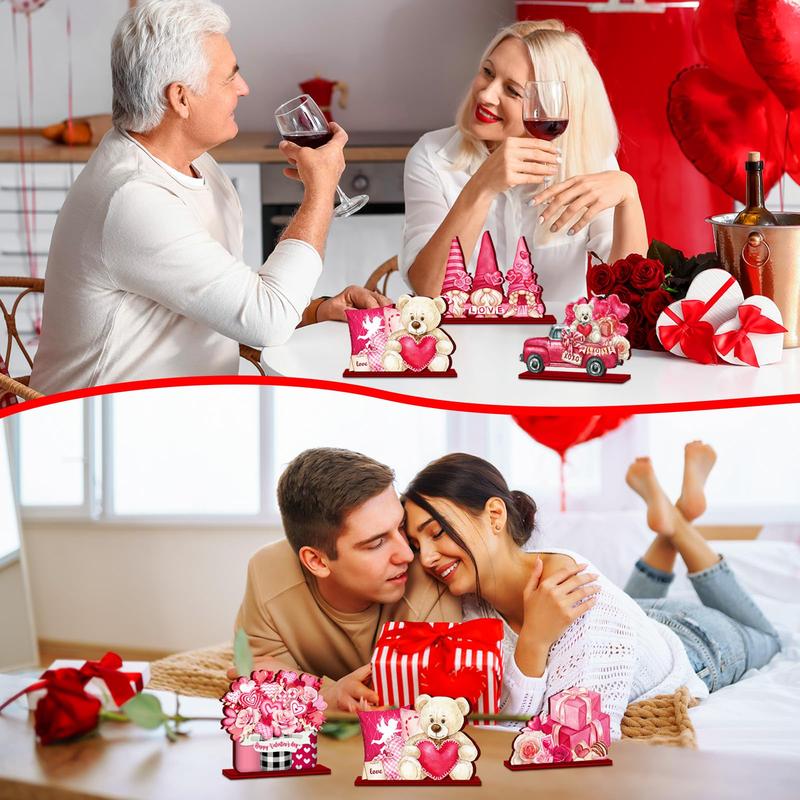 St. Patrick's Day & Valentine's Day Reversible Gnome Wood Signs, Double Sided Irish Theme Wooden Standing Blocks & Love Car Rose Truck Heart Decor, Table Centerpiece for Tiered Tray Farmhouse Kitchen, Ideal for Irish Families, Gnome Lovers & Couples Gift