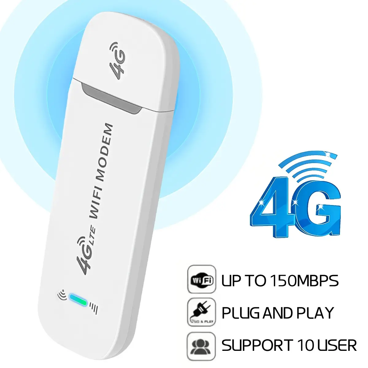 4G LTE USB WiFi Modem, 150Mbps Portable Hotspot ，Secure Private Network Plug and Play Wireless Network Card, for Laptops, Desktops & Car Scenarios, Travel WiFi Hotspot