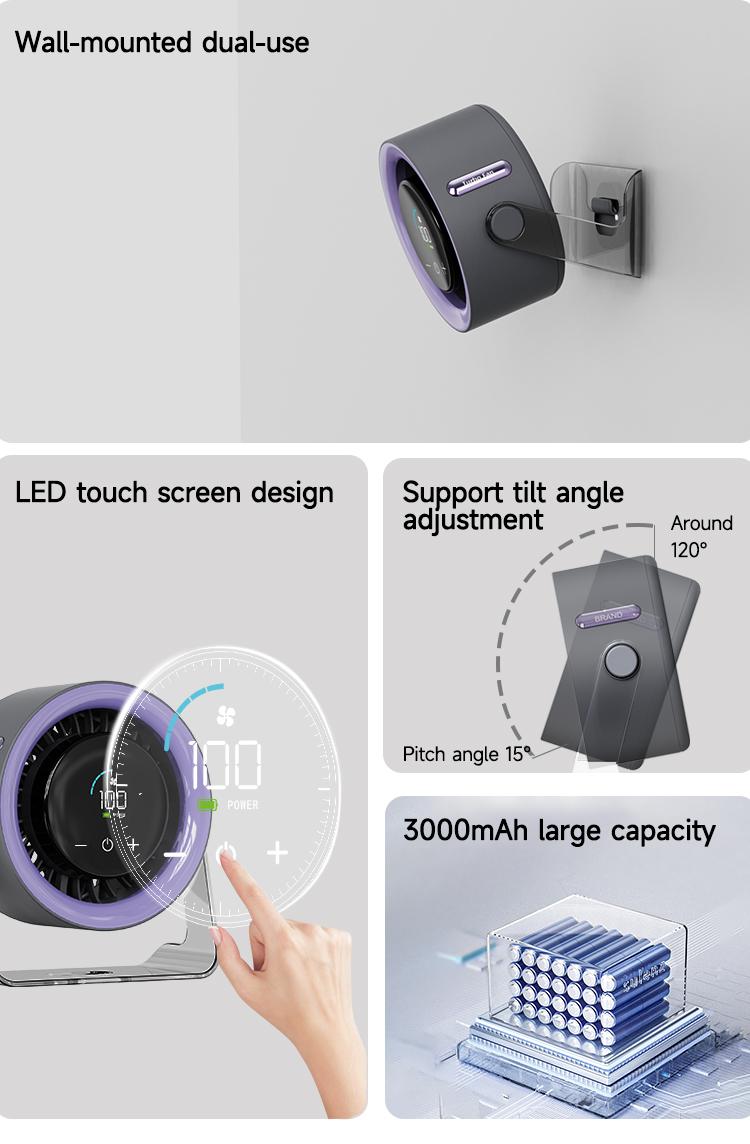 Desktop Wall-Mounted Fan, Office Turbine Desktop Fan, 10-Speed Digital Display, Low Noise, Indoor Air Circulator, Desk Cooling Fan
