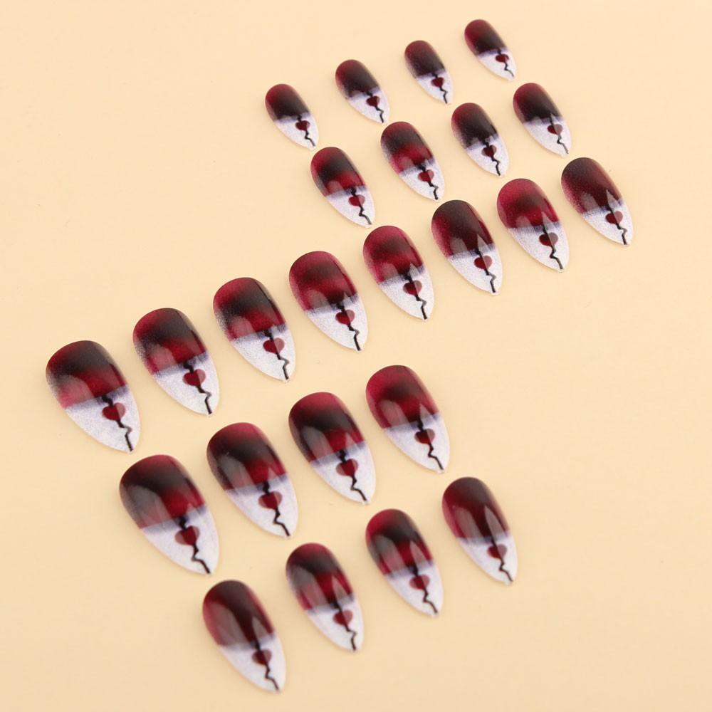 Mystical Blood Heart Nail Tips, Almond Shape False Nails, Perfect for Halloween, Date Night, Rock Style, 24 Pcs Set