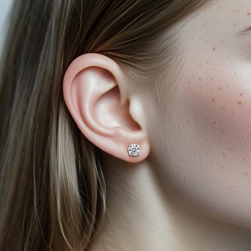 Delzzad 14k Gold-Plated Solitaire Four Prong Earrings Screw Back/Butterfly Back Lab-Created Moissanite Stud Earring S925 Sterling Silver Moissanite Jewelry Perfect Birthday Mother’s Day Christmas Gift for Men Women Wedding Set