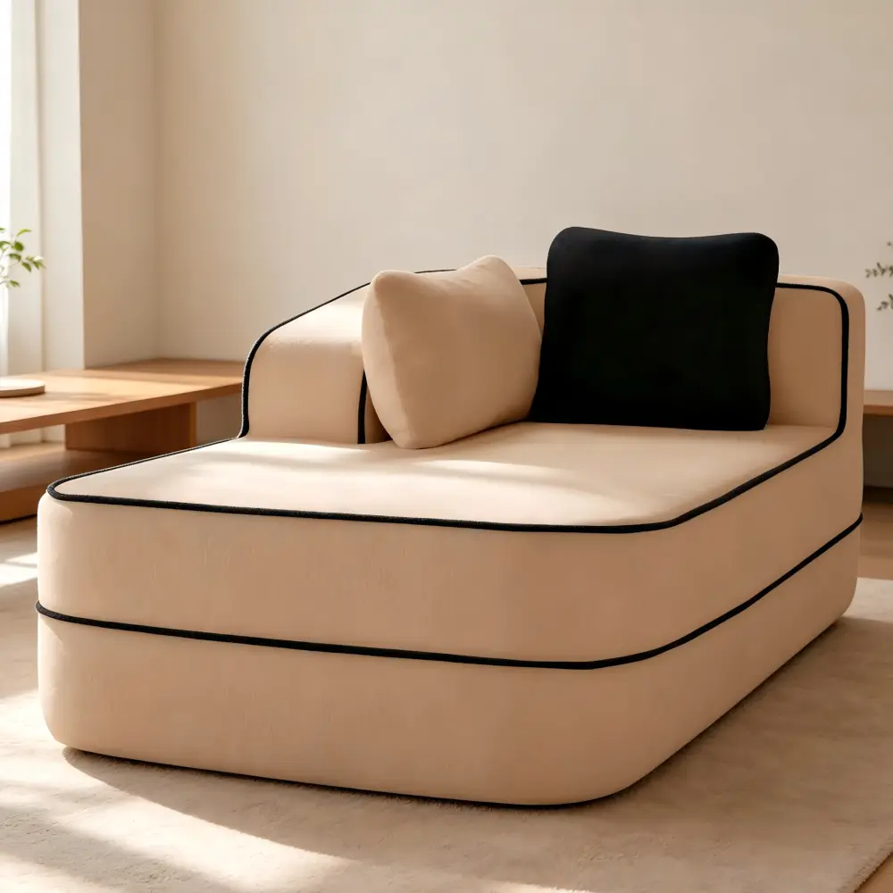 Teddy Velvet Long Sofa, Oversized Upholstered Couch with 32D High-Density High-Resilience Sponge, Plush Soft Teddy Fabric, Comfy Deep Seat Sofa for Living Room, Bedroom, Apartment, Lounge, Camel