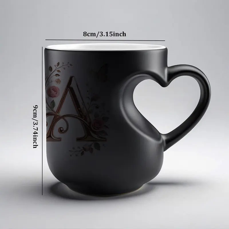 Elegant Rose Gold Floral Initial Color Changing Ceramic Printed Drinkware Coffee Mug, Heat Sensitive Magic Coffee Cup, Unique Personalized Gift for Friends & Family, Ceramic Cups, Ceramic Mugs