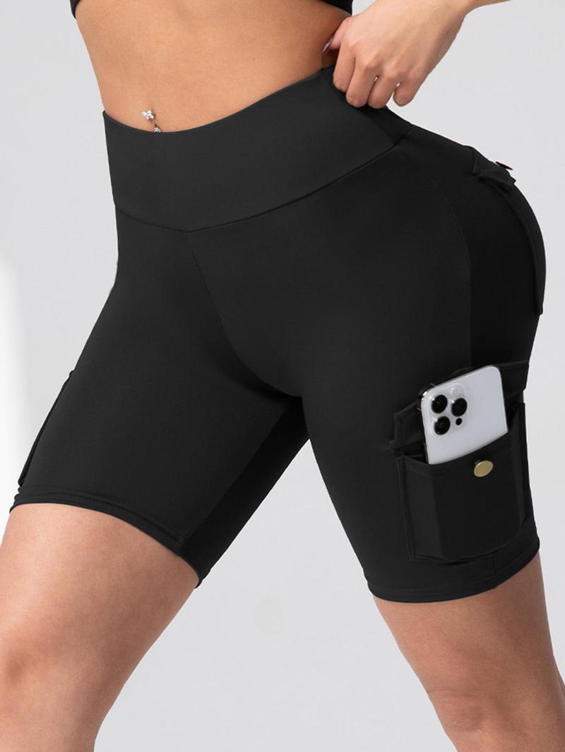 Women's Solid Color Pocket Design Skinny Shorts, Casual Comfy Breathable Shorts for Daily Wear, Ladies Bottoms for Summer