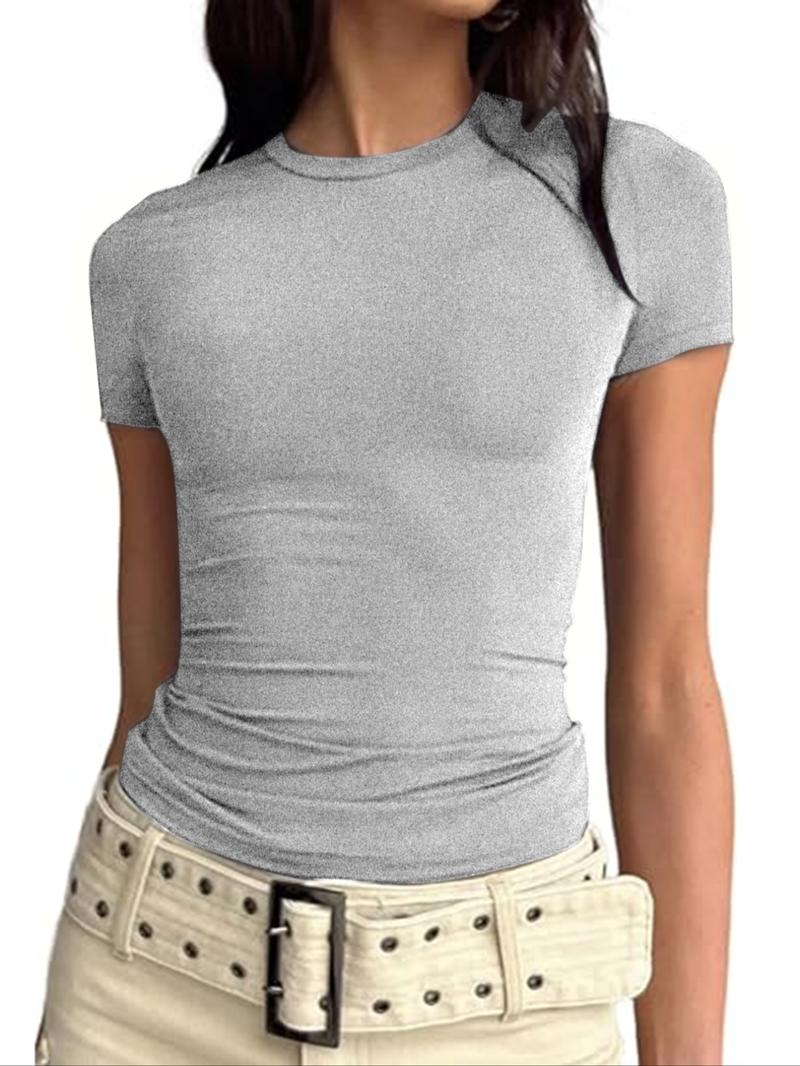 Women's 3pcs Plain Round Neck Loungewear Tee, Casual Basic Short Sleeve T-shirt for Daily Wear, Ladies Sleepwear, Summer Outfits 2024