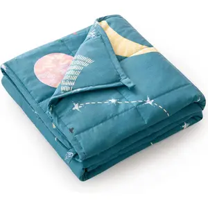 3 Pounds Washable Weighted Blanket Breathable Cotton Heavy Blanket with Nontoxic Glass Beads Fits 20-40lb 36" x 48" Star Moon Blue