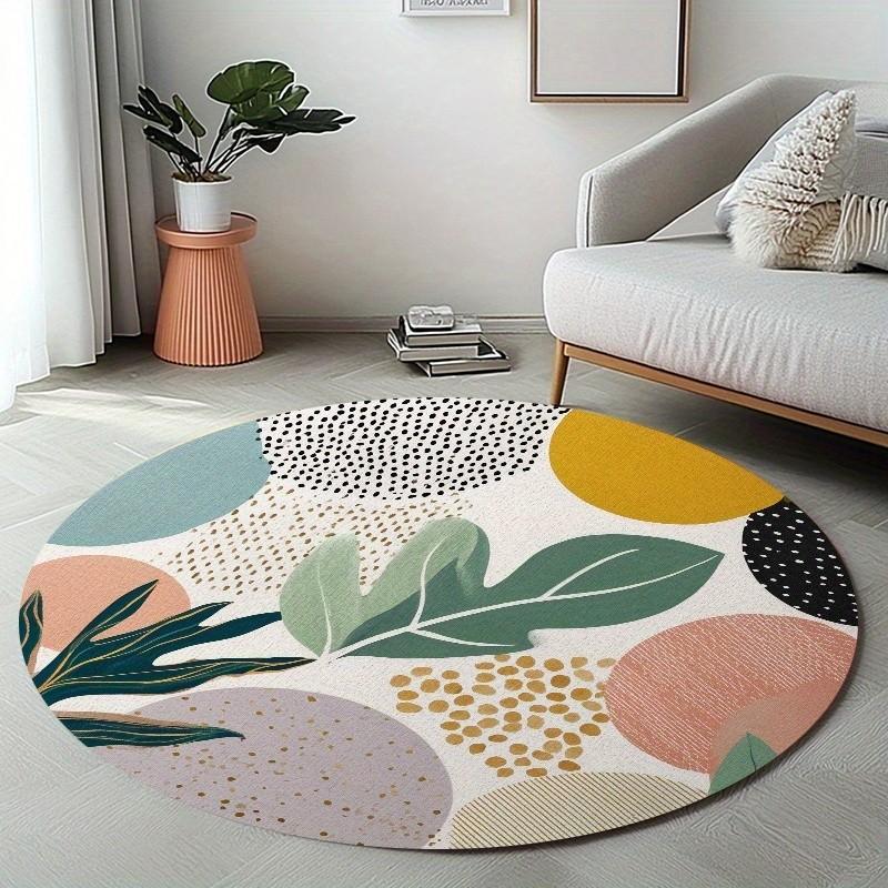 1pc Round Rug 850g/m² Abstract Design Velvet Material, Living Room/bathroom/nursery/camping/yoga Mat, Indoor Outdoor Use, Natural Style