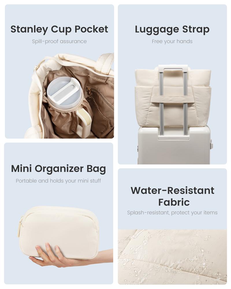 【Valentine's Day Gift】LOVEVOOK Fall Puffer Tote Bag for Women, Large Down Work Handbag, Lightweight and Easy to Carry Shoulder Bag, Can Hold 15.6-inch Laptop, Multiple Compartments Suitable for Teachers, Nurses, Travel, Daily Use，