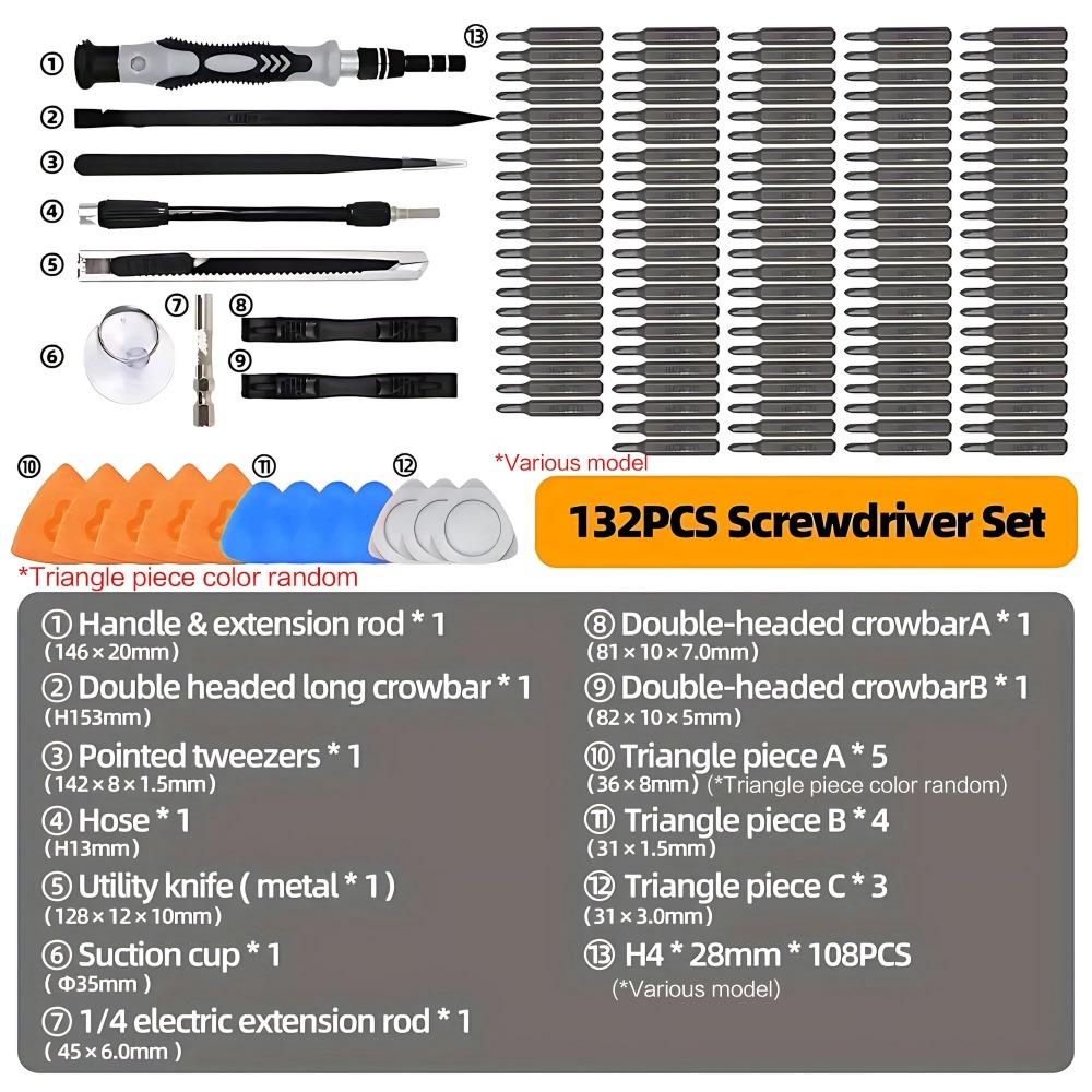 132-in-1 Precision Screwdriver Set with 108 Magnetic Bits, Professional Repair Tool Kit for Phones, Tablets, Laptops, and Electronics, Portable Multi-Tool with Anti-Slip Handle, Detailed Repair Accessories