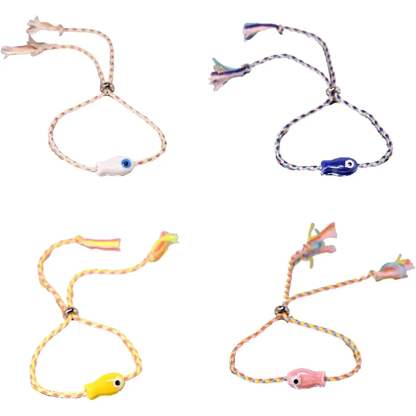 4 count  Fish Bracelet Anklet Woven Colorful Hawaiian Summer Beach Beachy Surfer Adjustable Bracelet for Women Men