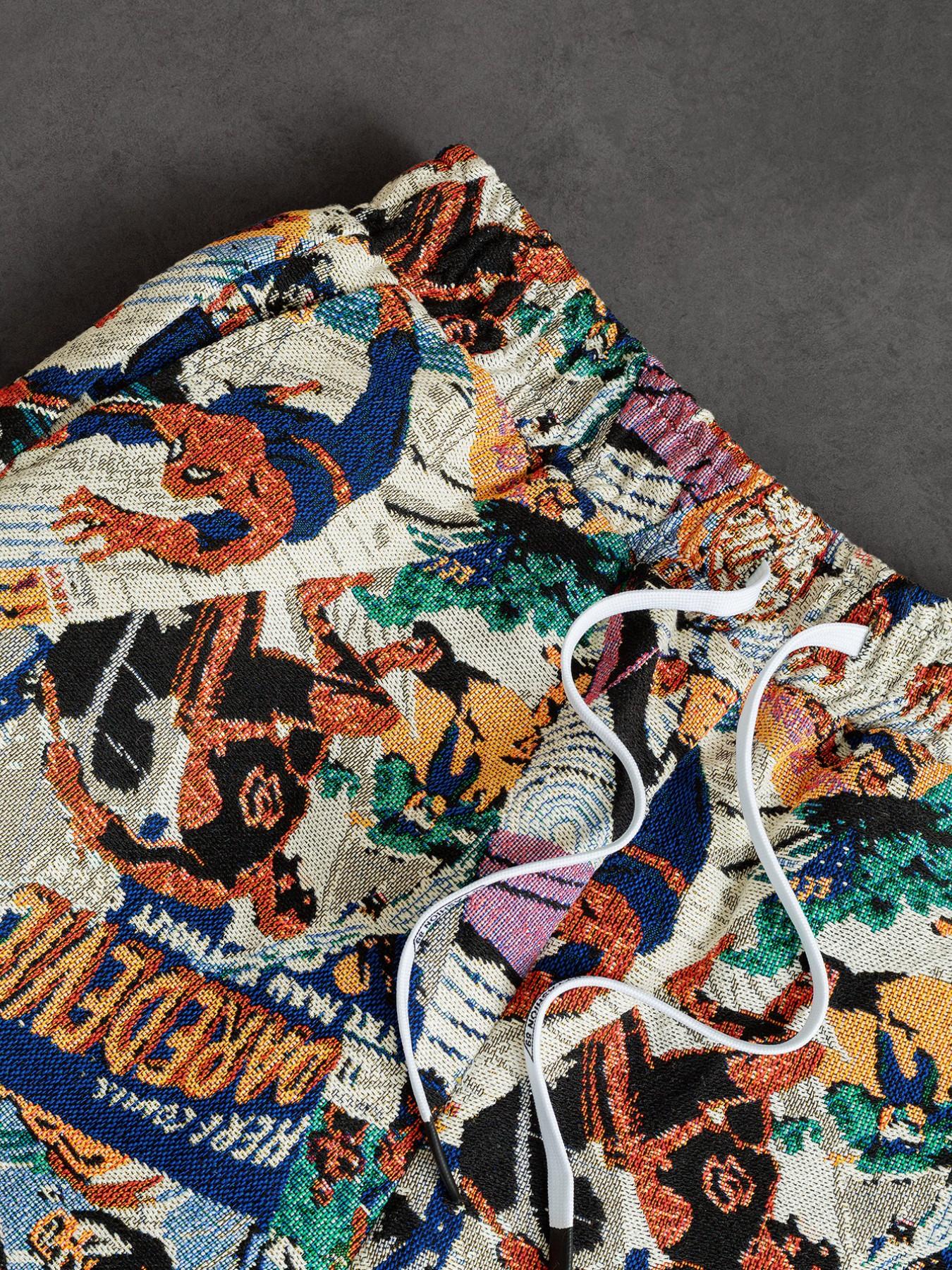 Men's Retro Comic Style High Street Shorts, Loose Fit with Drawstring Waist, Full Print, Summer Cool Breathable Essential, Casual Shorts