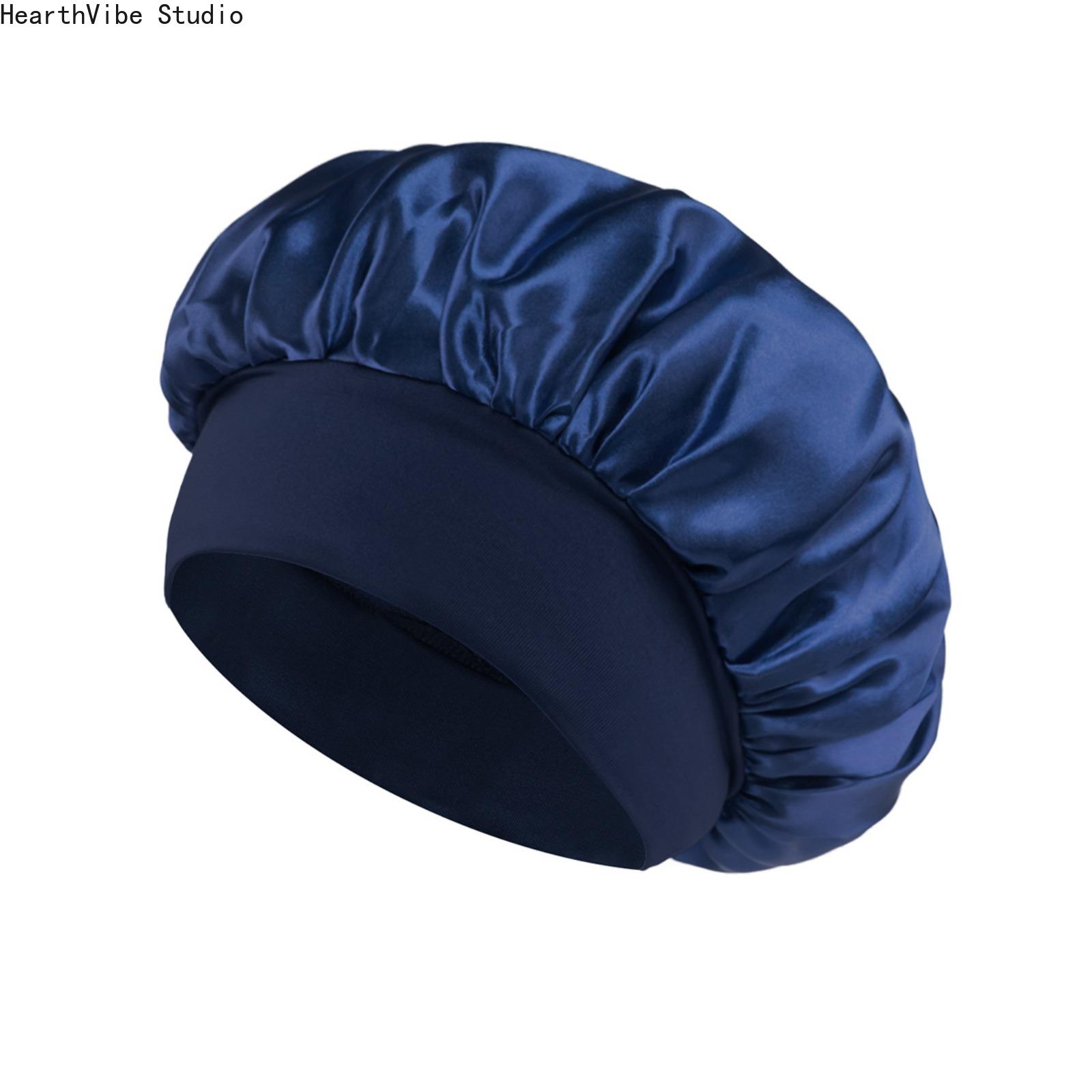 Double-Layer Satin Shower Cap for Women, Modern Minimalist Waterproof & Anti-Frizz Haircare Bonnet, Wide-Brimmed for Salon Styles and Heatless Curls, Beauty Products, Silky, Solid Double-Layer Satin Shower Cap for Women, Modern Minimalist Waterproof & Anti-Frizz Haircare Bonnet, Wide-Brimmed for Salon Styles and Heatless Curls, Beauty Products, Silky, Solid