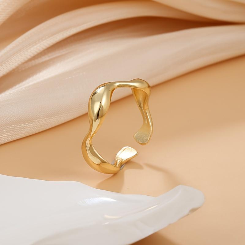 [Gold Open Ring] 18K Gold Plated Irregular Wave Open Ring | Adjustable Delicate Jewelry For Women Girls | Wedding Engagement Party Decor Gift