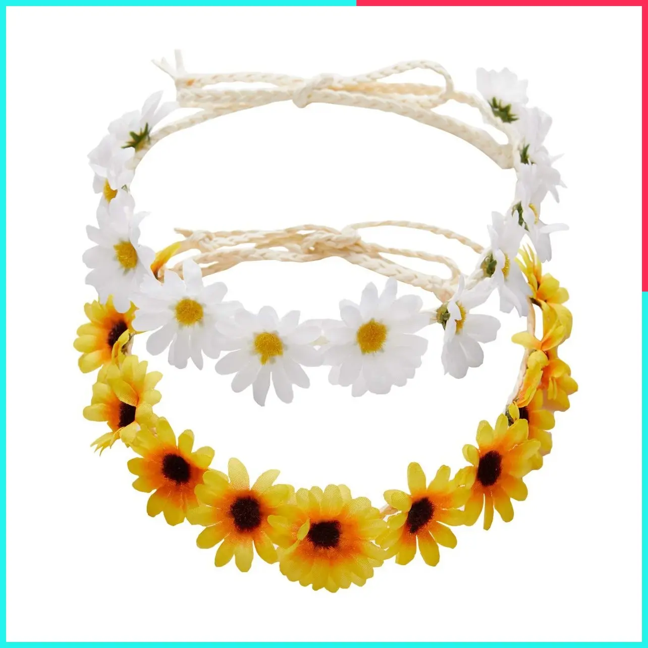 2Pcs Sunflower Floral Headband - Festival Bridal Wreath Hair Decor Accessory, Sunflower Hair Wreath, Hair Band, Bridal Headpiece
