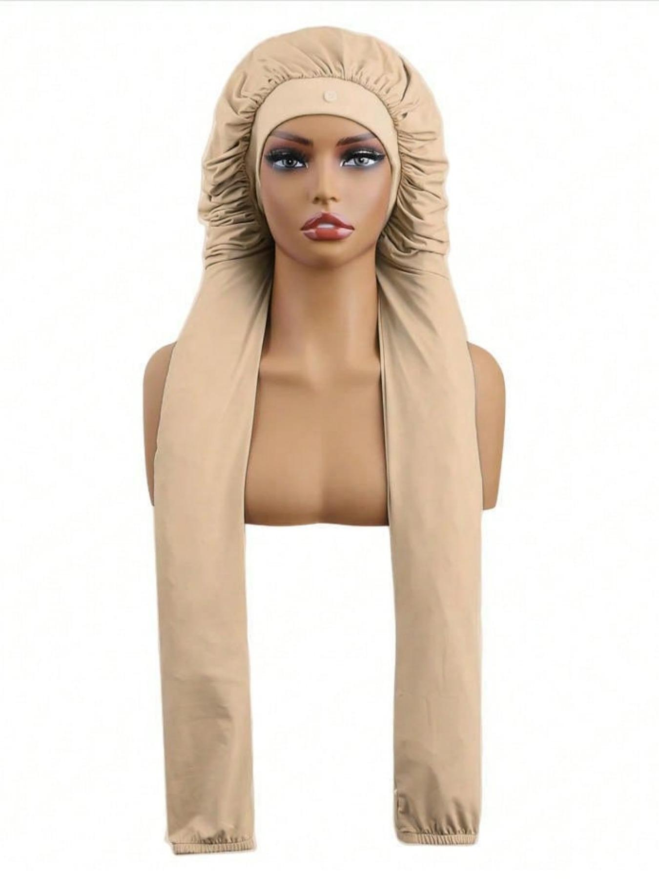 2-In-1 Breathable Long Hair Sleep Cap with Satin Bonnet, Soft Protective Crochet Hair Net, Lightweight Overnight Hair Cover for Braids, Locs & Curly Hair