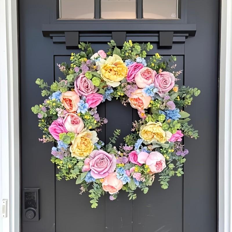Spring Summer Artificial Flower Wreath, Mixed Rose Peony Dual Door Wreath, Handmade All-Season Wreath, Home Wedding Party Decor