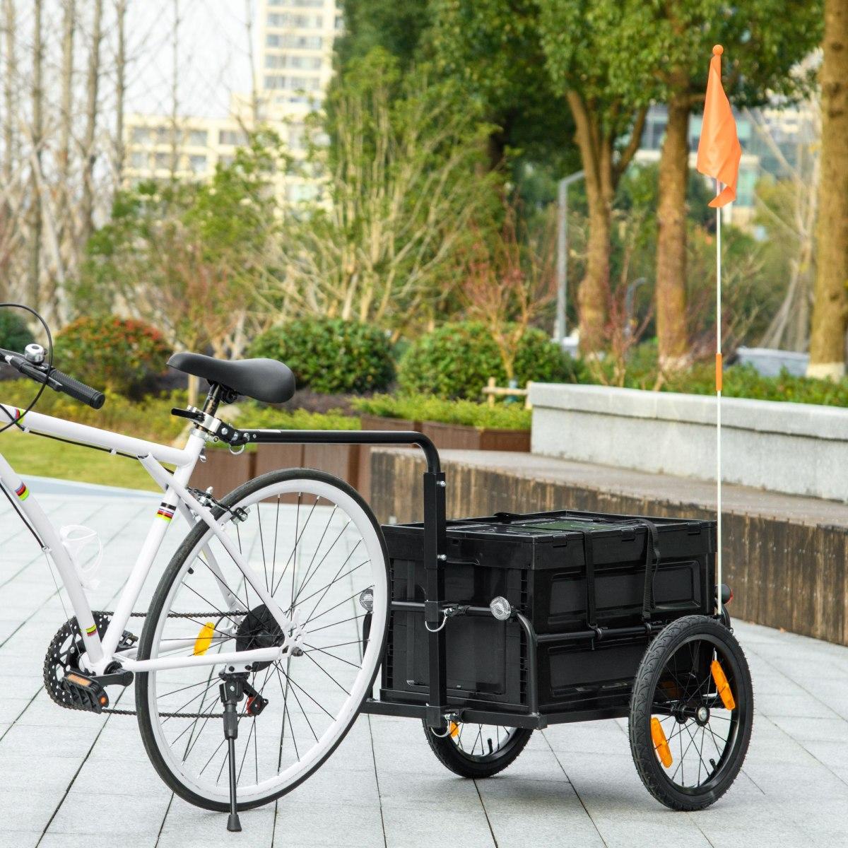 Aobtkel Aosom Adult Metal Frame Cycling Cargo Trailer - Bicycle Wagon Cart with Foldable Pack, Removable Storage Box, Quick-Release 16-Inch Wheels, Reflectors, 19-35mm Seat Posts, 26.5" L x 19" W x 10.25" H (No Bottom)