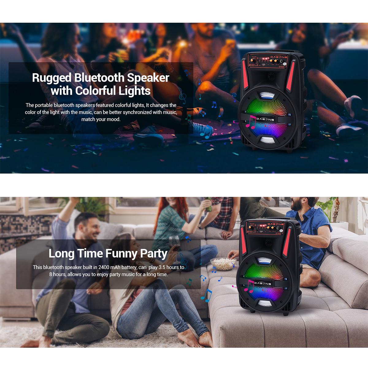 Portable Bluetooth PA Speaker Rechargeable 8” Loud Party Speaker With LED Lights FM Radio Remote Control Microphone Portable Bluetooth PA Speaker Rechargeable 8” Loud Party Speaker With LED Lights FM Radio Remote Control Microphone