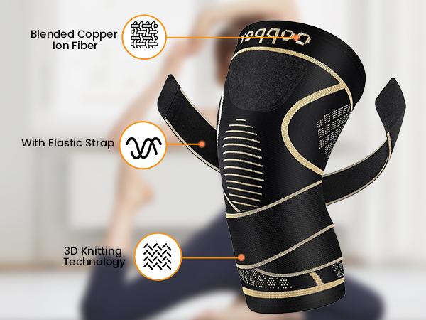 UGEM Copper Knee Braces with Strap for Knee Pain Women and Men(2 Pack), Knee Compression Sleeve for Arthritis, ACL, Meniscus Tear, Joint Pain Relief, Knee Support for Working, Running, Weightlifting Healthcare Tool Leg Supporter Legit Kneepads