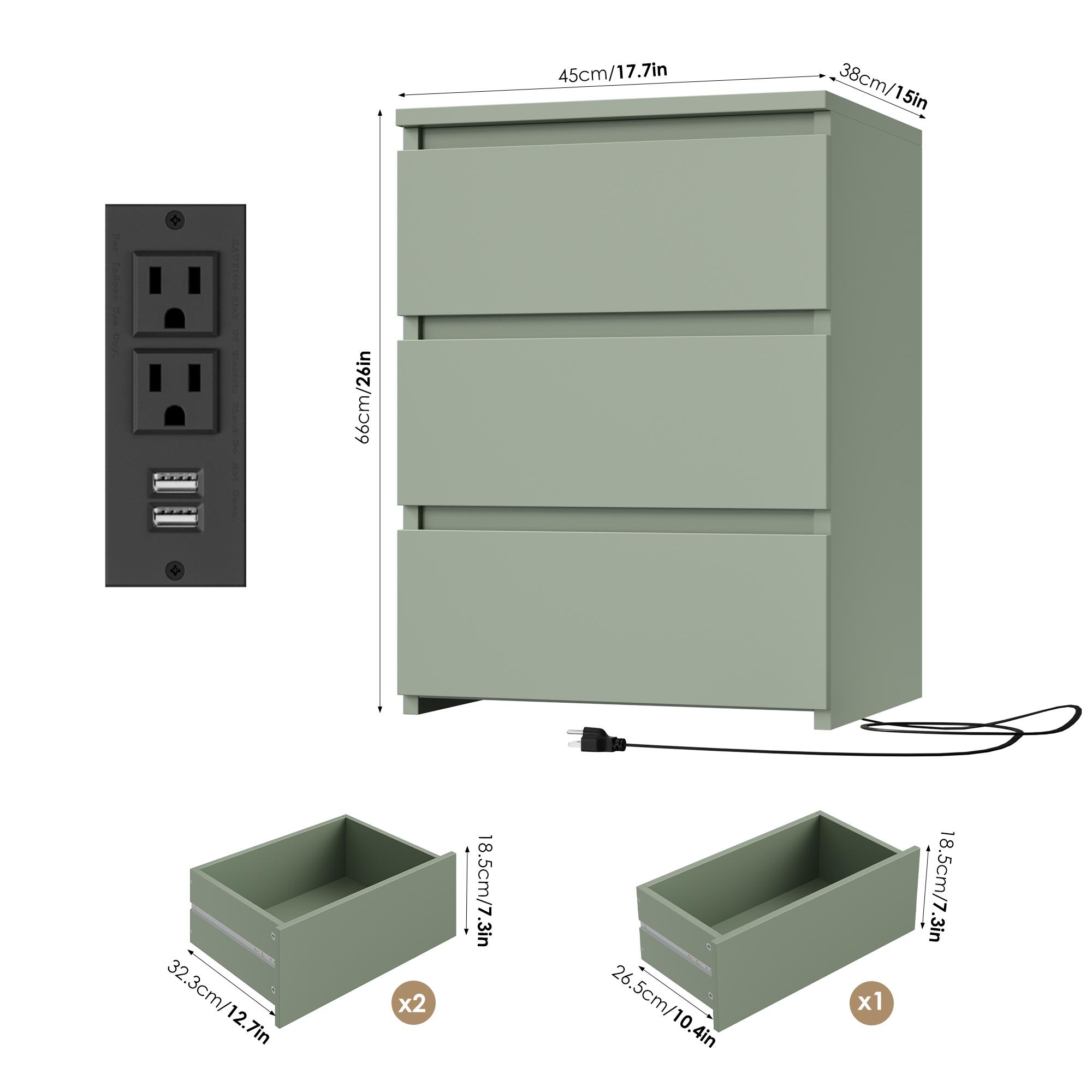 FOTOSOK Nightstad with Charging Station, White Nightstand with 3 Drawers,  Nightstand with USB Ports, Power Outlets, Silent Slides, Wooden End Side Table Bedside Table for Bedroom