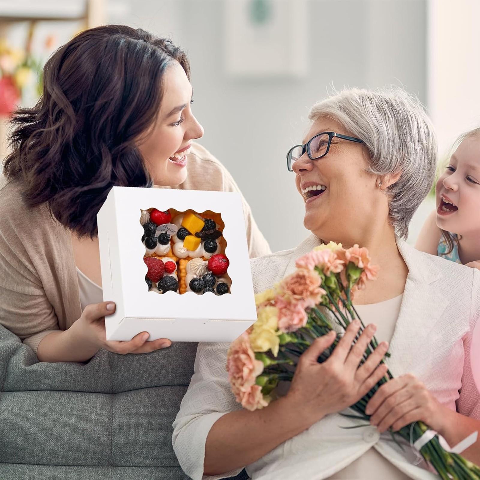 White Gift Cookie Boxes, 3.39'x3.39'x2.48' Bakery Boxes with Window, for Mini Cake Treat Dessert Pastry Donuts Macaroon Strawberries Chocolate Candy