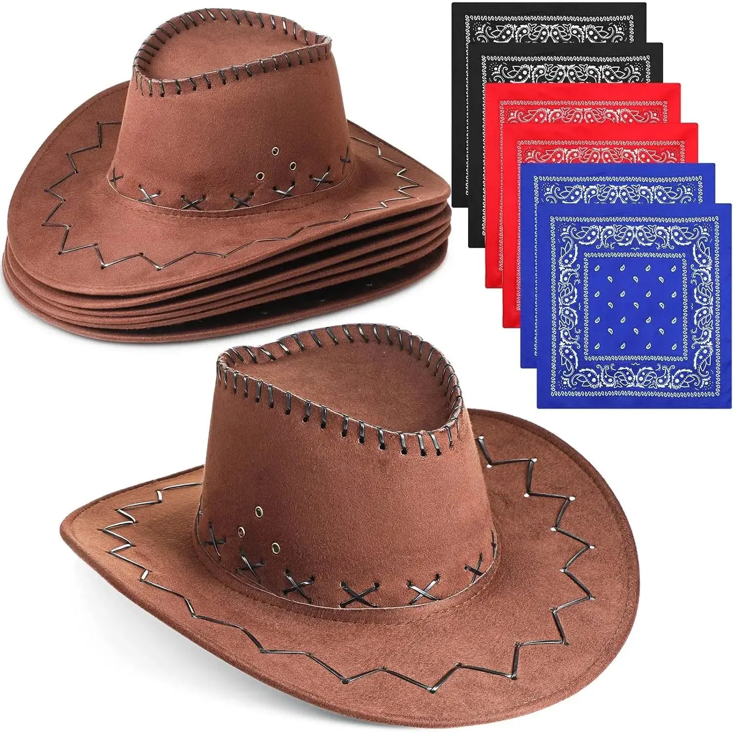 1 count Cowboy Hats and Bandanas Bulk Western Cowboy Cowgirl Hats Costume Party Favors