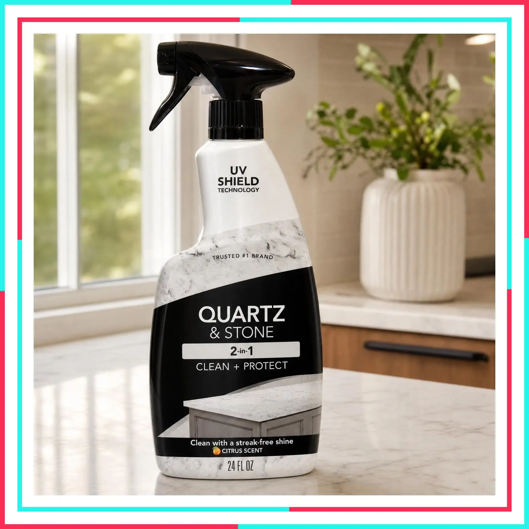 Stone & Quartz Countertop Cleaner and Polish with UV Anti-Fade Protection, Citrus Scent, 24 Ounce, Includes Microfiber Cloth