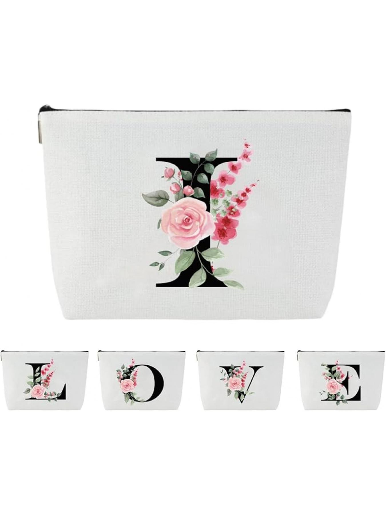 Blisswave Cosmetic Bag with Name, Personalised Cosmetic Bag from A to Z, High-Quality Metal Zip, Exquisite Print Design, Lined, Personalised Gifts for Women and Girls (White)