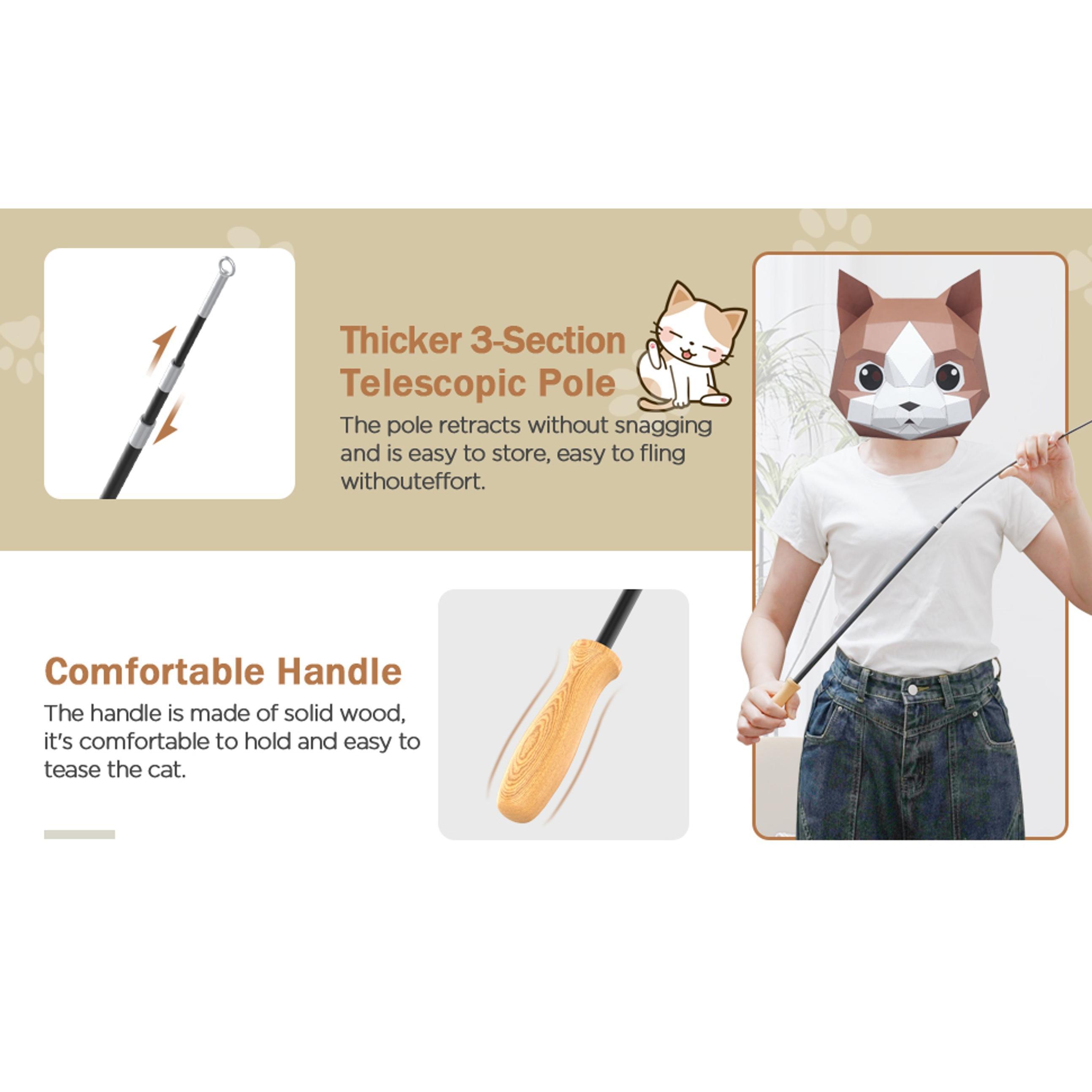 Cat Teaser Wand Toys, Interactive Bird Toys for Indoor Kittens, 42.15’’ Long Cat Fishing Pole Toys, 2Pcs Wires and 5Pcs Natural Refills, Sustainable Wooden Handles, Exercising, Playing Cat Teaser Wand Toys, Interactive Bird Toys for Indoor Kittens, 42.15’’ Long Cat Fishing Pole Toys, 2Pcs Wires and 5Pcs Natural Refills, Sustainable Wooden Handles, Exercising, Playing