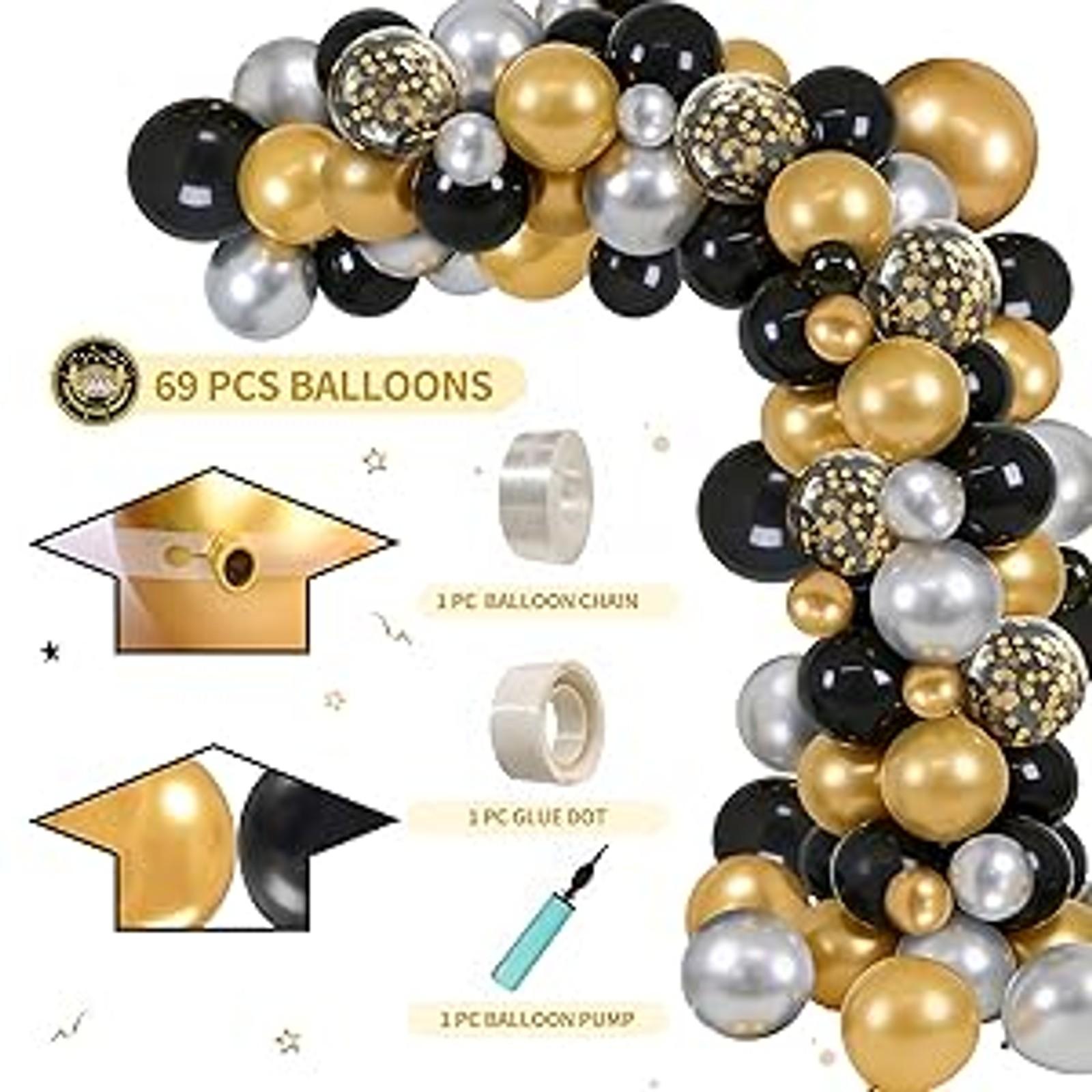 125-Piece Black and Gold Graduation Decorations Pack, 2026 Class Congrats Grad Supplies Set with Photo Banners, Tablecloth, Balloons, Cake Toppers, Decorations Supplies, Party, Box, Balloon Arches, 12” Latex Balloons