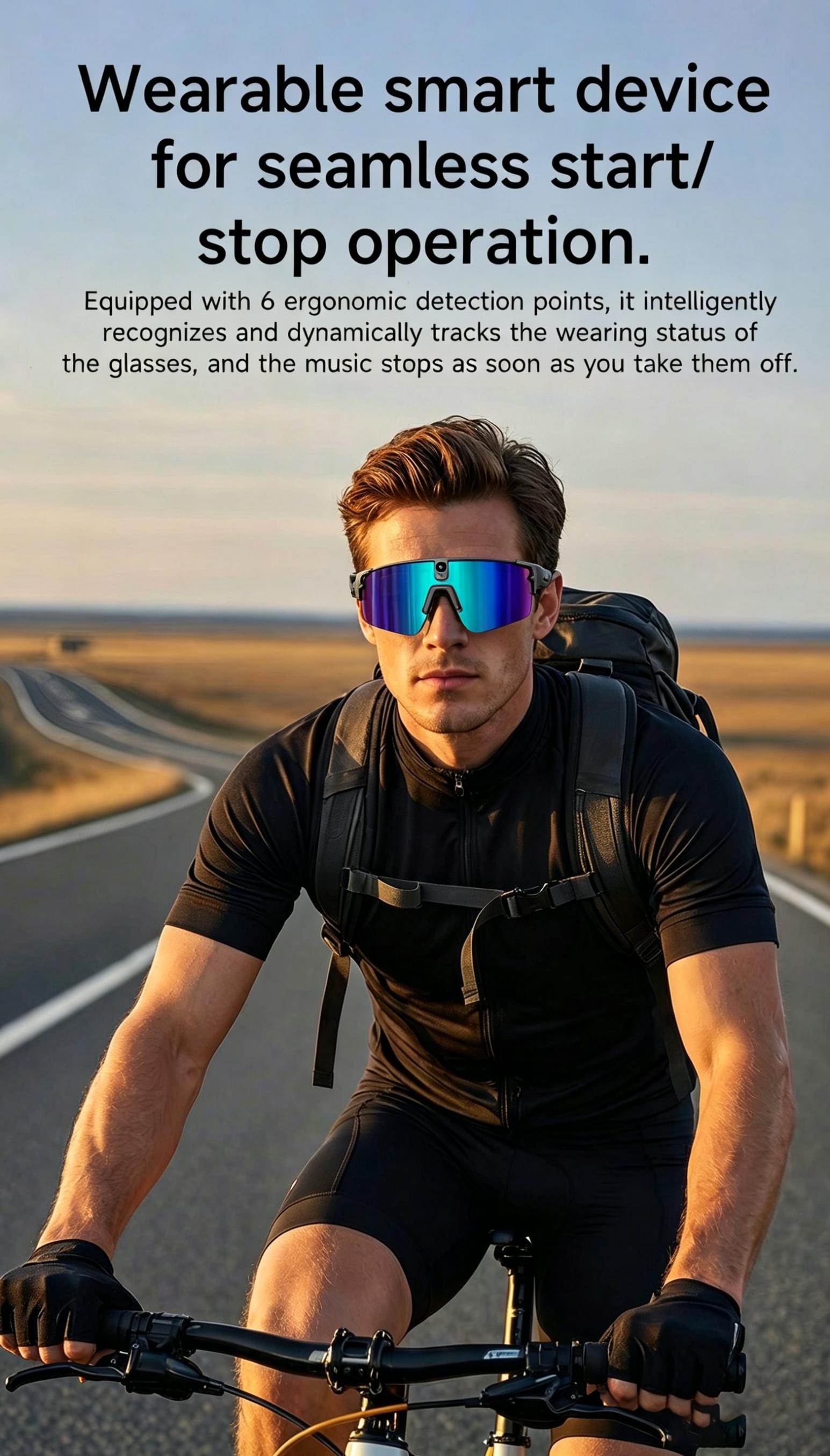 AI Smart Cycling Glasses with 8mp Hd Camera Six-jewel Gyroscope Image Stabilization Dual Microphone Noise Reduction Ip66 Waterproof And Sweatproof 90% Uv Protection Long-lasting Magnetic Charging Outdoor Cycling Sports Smart Glasses