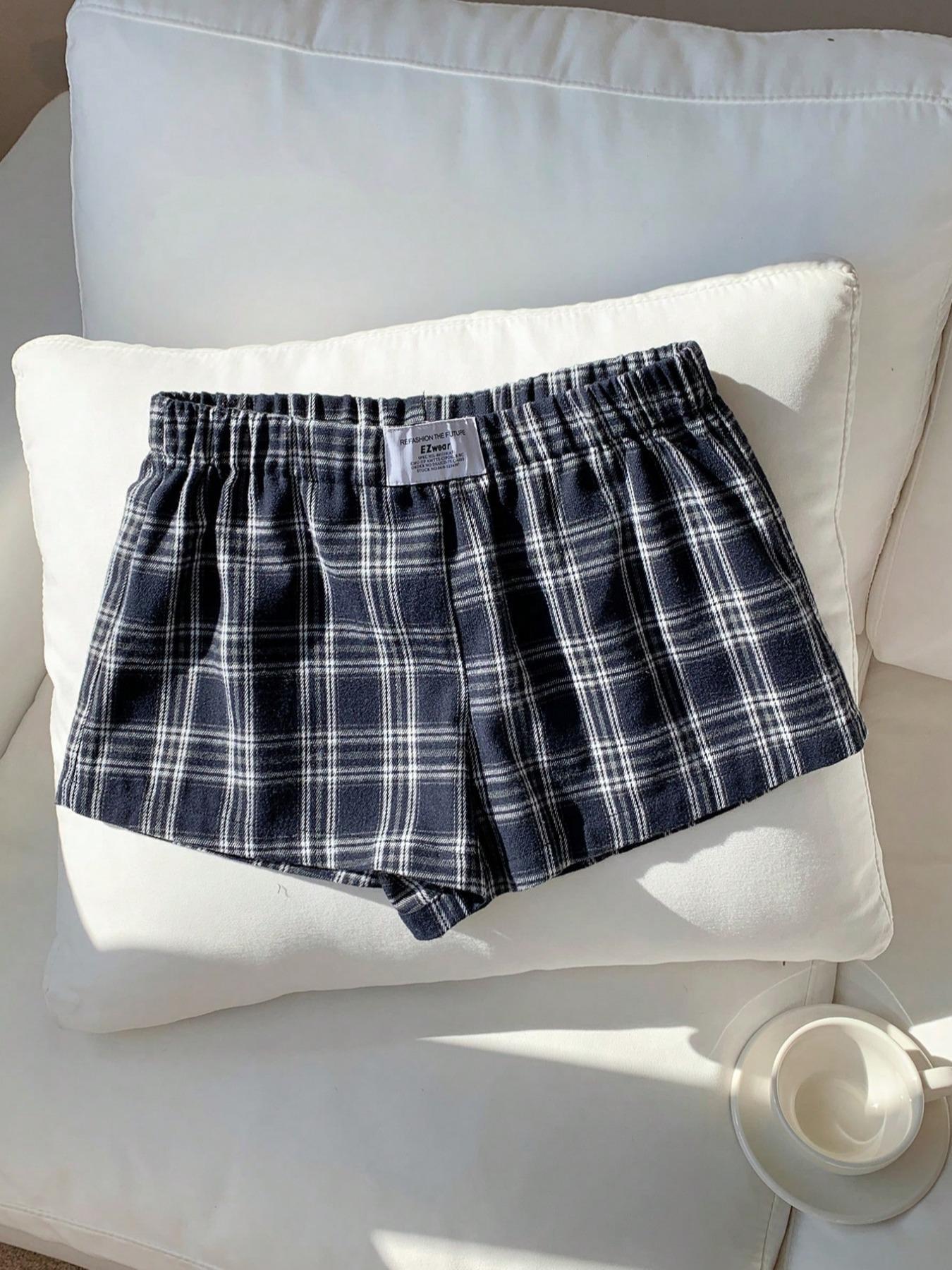 Women's Summer Outdoor Casual Shorts Bottom, All Over Plaid Print Elastic Waist Loose-Fitting Shorts for Daily Wear, Checkered Shorts, Womenswear