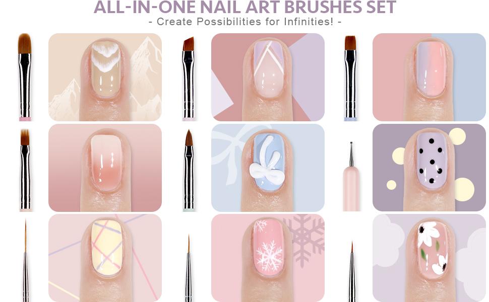 GAOY 8 Pcs Nail Brushes for Nail Art, Nail Design Tools for Nail Detail Painting, French Liner and Dotting Pens for Nail DIY