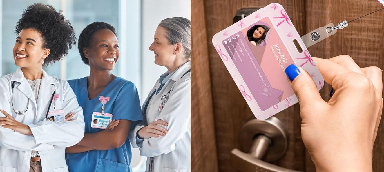 Nurse Day Gift Nurse Badge Reel Pink Bow ID Holder Retractable Badge Reel 4.72 x 3.54In Cute Nurse Badge Reel ID Card Holder with Alligator Clip for Doctor Nurse Teacher Student Office Worker Volunteer Healthcare Accessories, Easter Nurses Week Gift