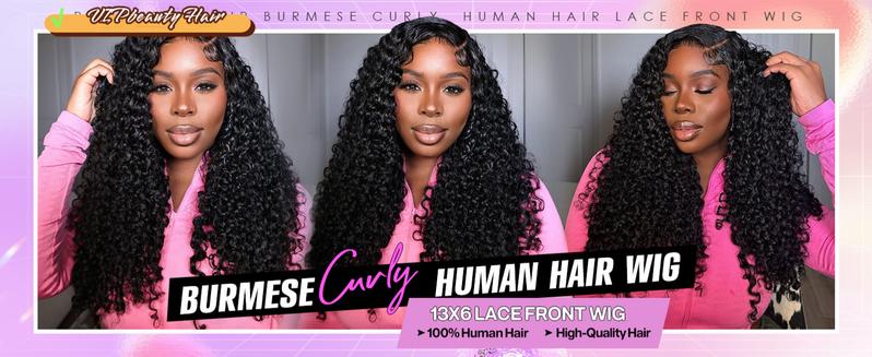 VIPbeauty Burmese Curly Wig 13x4/13x6 SKINLIKE Real HD Full Lace Frontal Wigs Human Hair 200% Density 16A Raw Burmese Curly Human Hair  Invisible 0.1mm Ultra-thin Frayed Ends  Wet and Wavy Transparent Lace Frontal Wigs  with Spiral End Natural Color