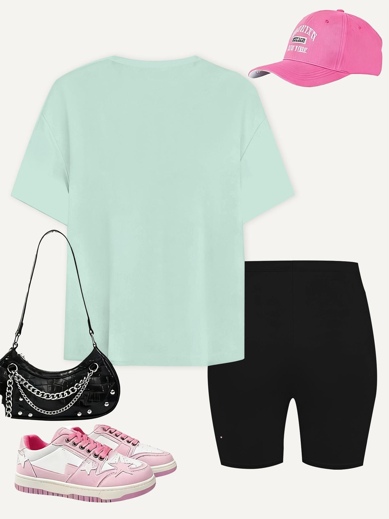 Girls' Cartoon Print Short Sleeve T-Shirt and Pants Set, Casual Streetwear, Comfortable Daily Wear, Perfect Gift for Kids, Outdoor Fashion