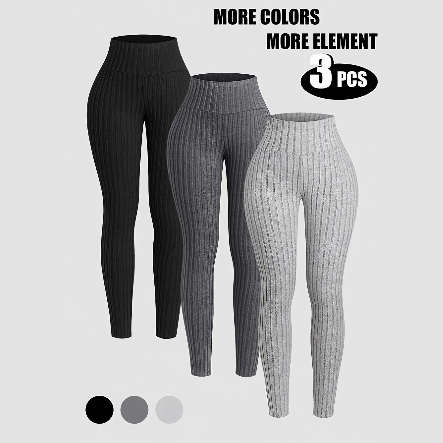 Women’s 3 Pack Ribbed Leggings, High Waisted Stretch Yoga Pants, Soft Slim Fit Workout Leggings for Gym, Fitness & Everyday Wear