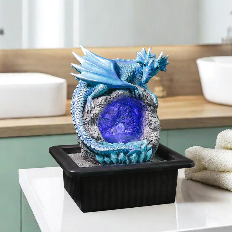Dragon Statue On Sparkling Faux Crystal Cave Light Up Color Changing LED Collectible Dragon Figurine Home Decor (Blue) Living Room Decoration Colorful Decorative Fountain Ornaments
