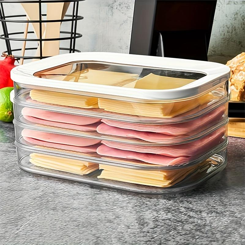 2/3/4-layer stackable food storage containers, Stackable plastic container, refrigerator storage boxes, organizers, with stackable, leak-proof design, reusable in the freezer, suitable for cheese, beef rolls, shrimp