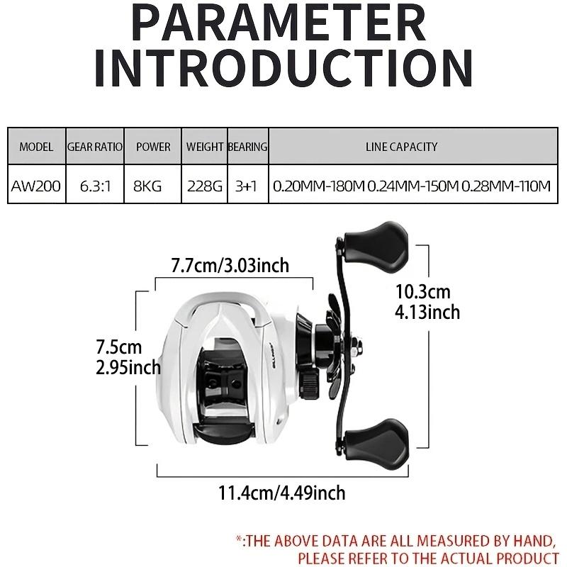 Billings Aw200 Series 6.3:1 Gear Ratio 18lb Max Drag Baitcasting Reel for Freshwater Saltwater, Fishing Reel, Fishing Accessories, Fishing Accessories, Fishing Supplies, Fishing Tackle, Fishing Gear Set