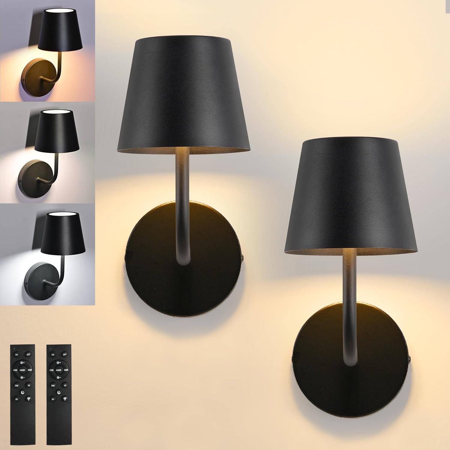 2-Pack LED Wall Lights, Remote Control, Dimmable Timer, Rechargeable Touch Control, Indoor Lighting for Bedroom Office Hallway