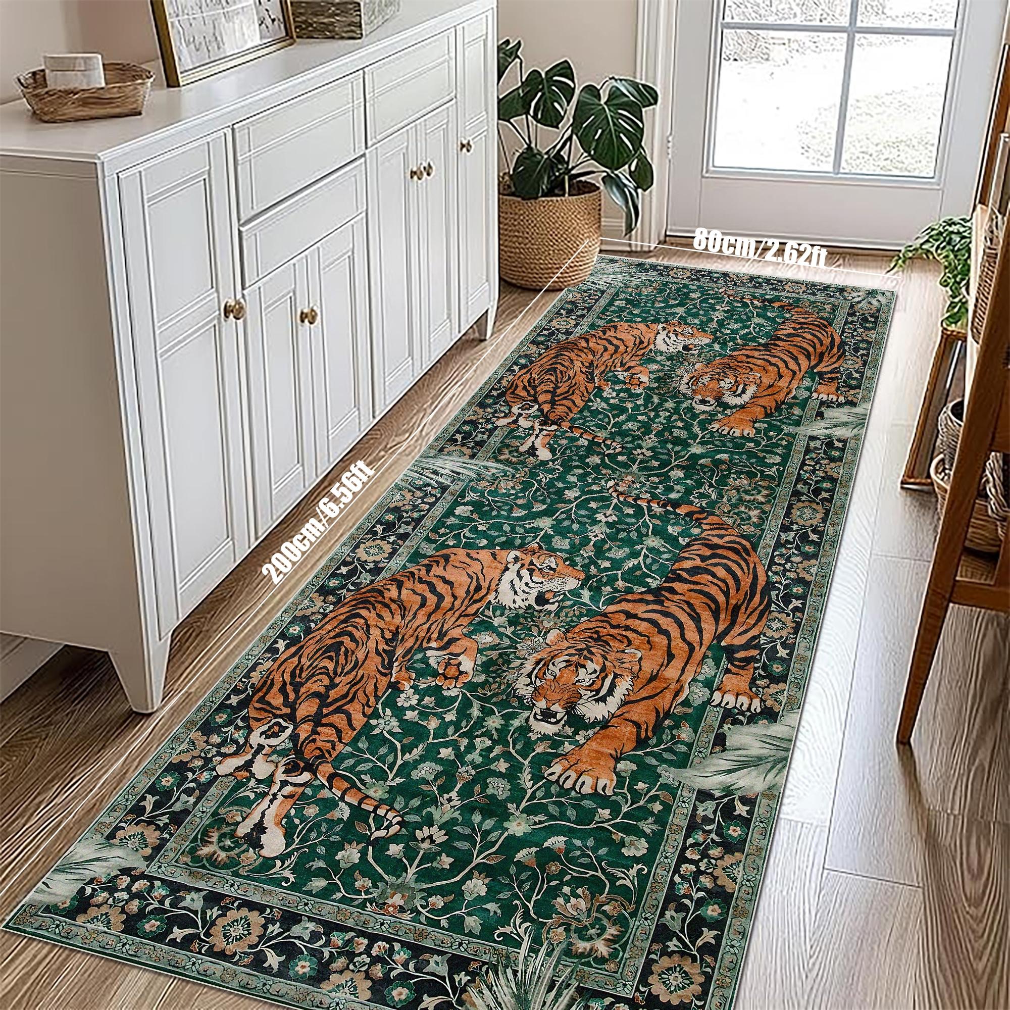 Vintage Tiger Pattern Floor Mat, Non-slip Washable Floor Carpet, Decorative Area Rug, Animal Print Rug, Boho Area Rug for Home Living Room Bedroom Kitchen Farmhouse
