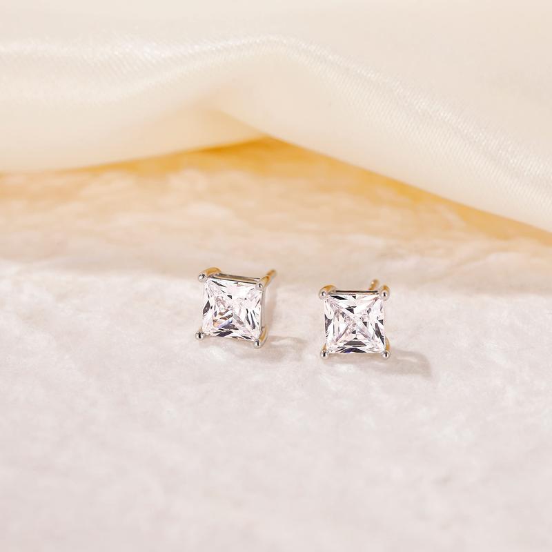 EAMTI 1 Carat*2 Princess Cut 925 Sterling Silver Cubic Zirconia Stud Earrings for Women CZ Stud Small Cute Earrings Hypoallergenic