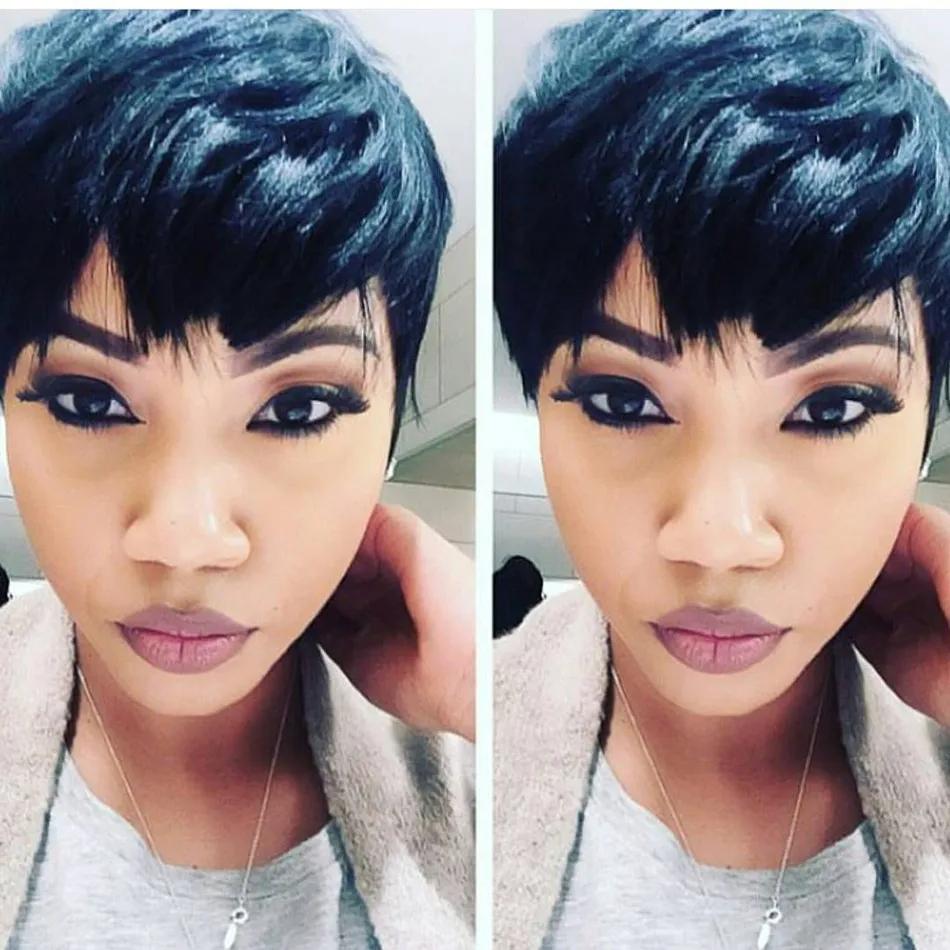 Cikana Hair Short Human Hair Pixie Cut Wig Straight Hair Brazilian Hair Wig For Black Women Machine Made Wig With Bangs Cheap Human Hair Wig