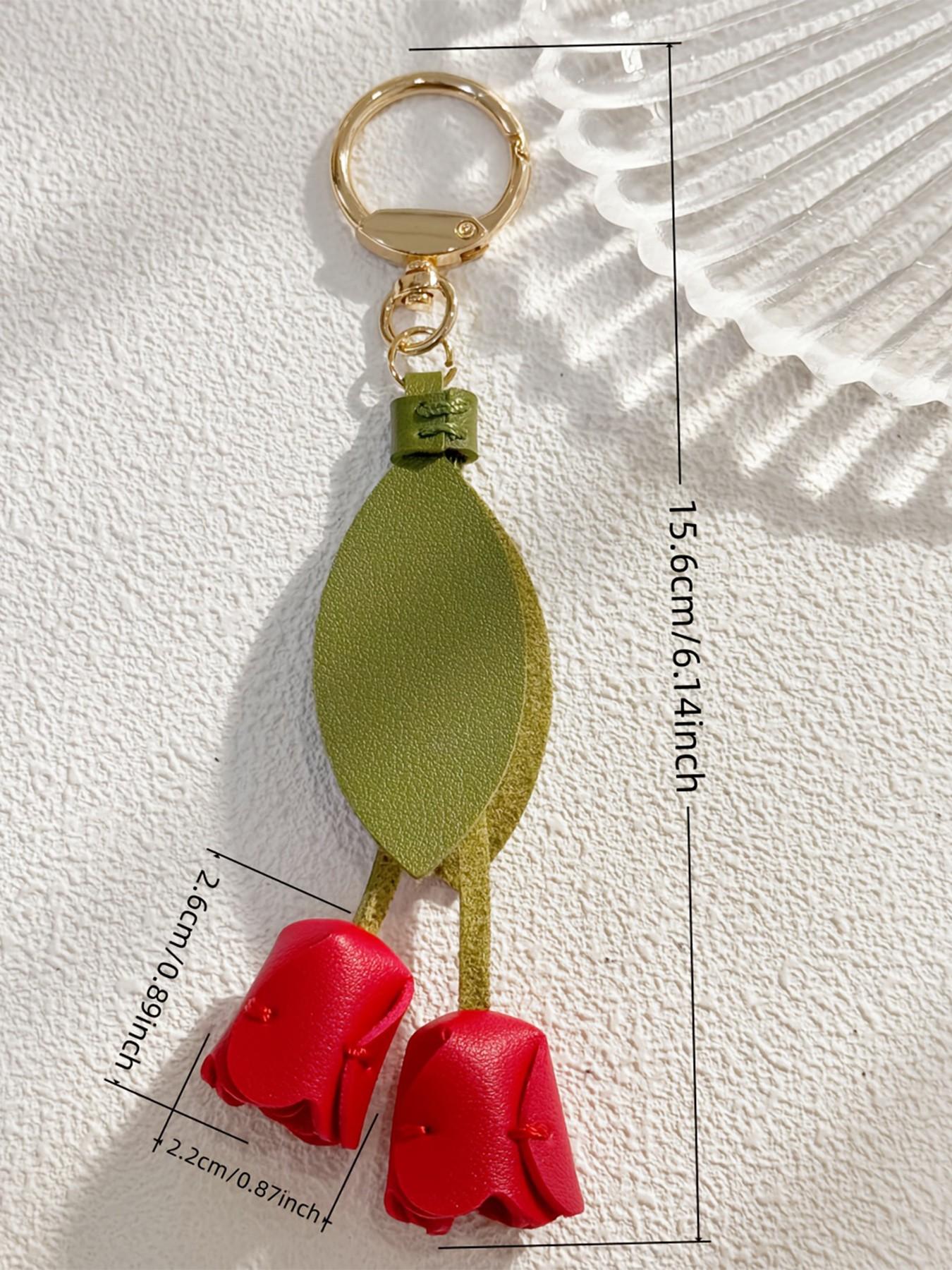 Sweet Creative Cute Colorful PU Leather Flower Tulip Keychain, Women's Key Ring, Bag Accessory, Holiday Gift, All Seasons