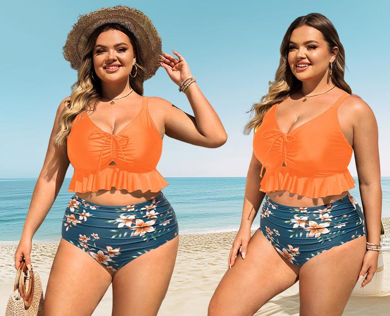 Daci Women Plus Size High Waisted Bikini Set Ruffle Flounce Two Piece Swimsuits Tummy Control Bathing Suits Daci Women Plus Size High Waisted Bikini Set Ruffle Flounce Two Piece Swimsuits Tummy Control Bathing Suits