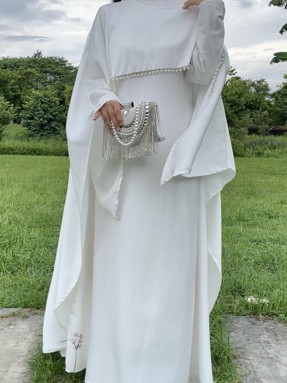 Luxury Satin Cape Abaya Dress for Women, Modest Evening Gown for Eid, Wedding and Party