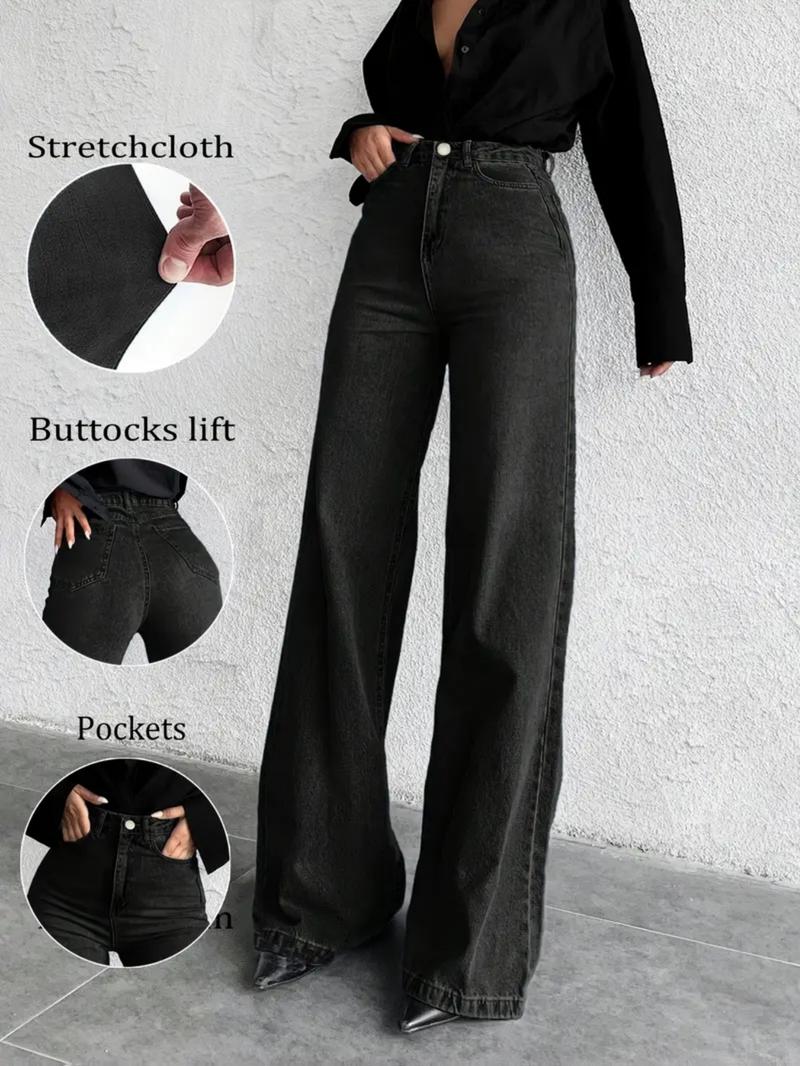 Women's Wide Leg Jeans High Waist Casual Denim Jeans, Fashionable Comfortable Daily Wear, Perfect for Casual Style