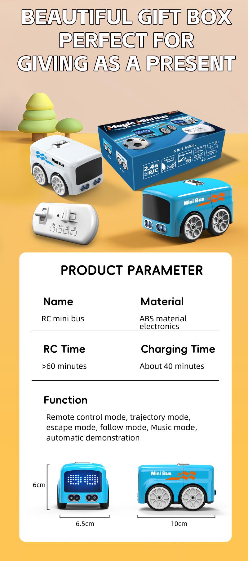 Magic Mini RC Bus Remote Control, Gesture Sensing, 5 Fun Modes, Smart Follow, Automatic Expression Change, Unisex Toy for Kids over 3 Years