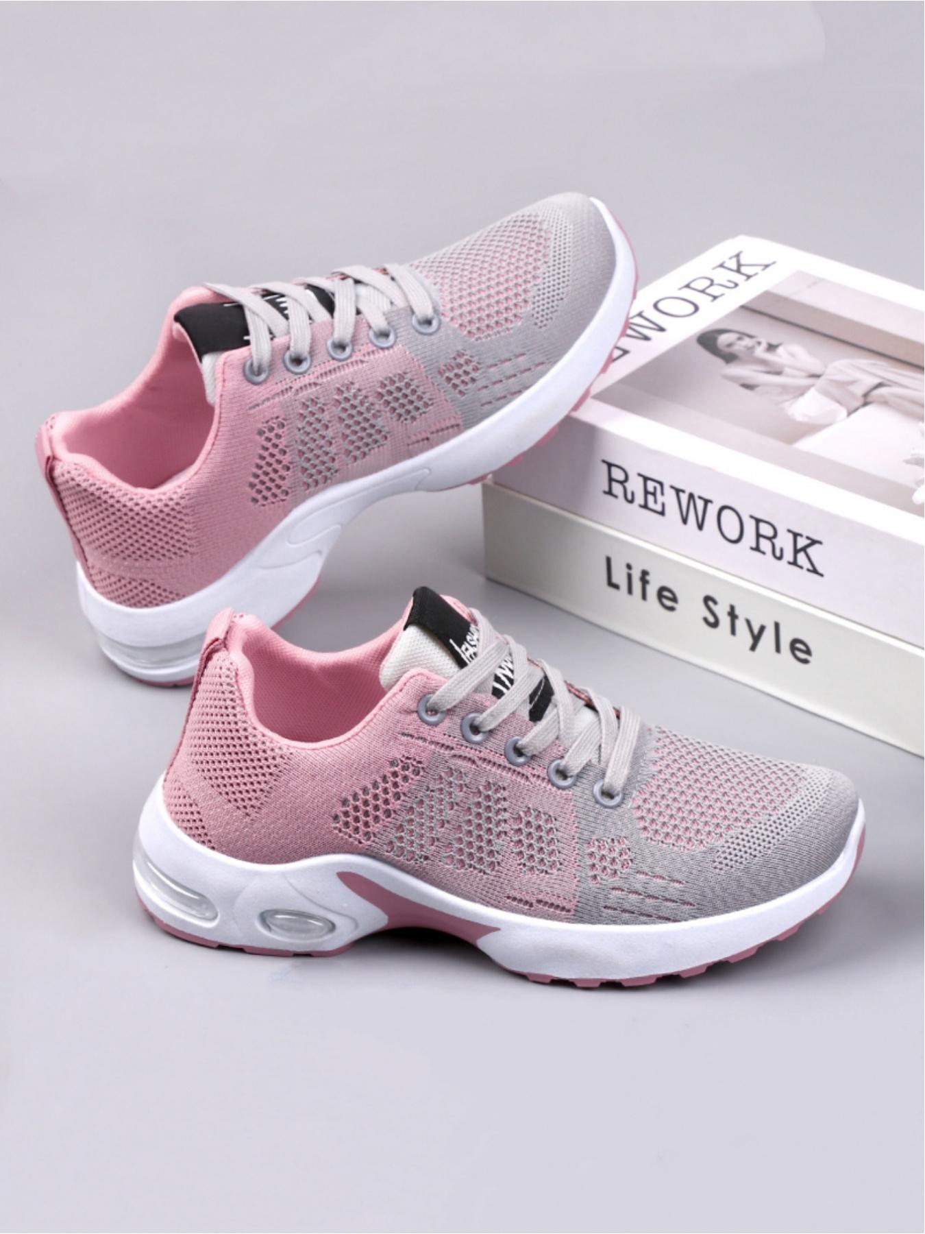 Ladies' casual sports shoes, trendy woven mesh breathable sports shoes, comfortable air cushion design, lightweight rebound, multi-color splicing fashionable color collision, preferred for daily commuting light sports wear
